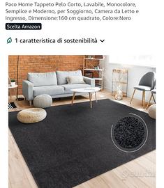 Tappeto nero quadrato 160 cm