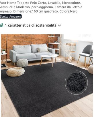 Tappeto nero quadrato 160 cm