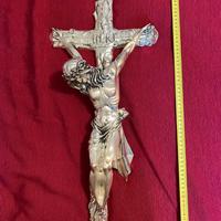 statue in argento laminato cristo e padre Pio