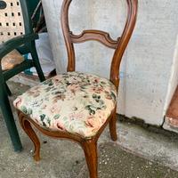 Antica sedia 1900 legno seduta in stoffa con molle