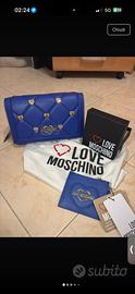 set love moschino borsa + portacarte blu nuovo