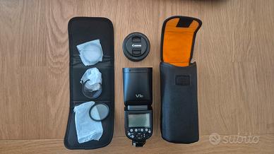 Godox V1-C Canon + obiettivo canon + accessori