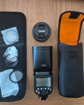 Godox V1-C Canon + obiettivo canon + accessori