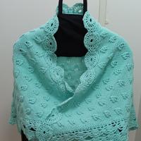 Scialle turchese NUOVO in lana lavorato ad aghi