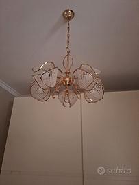 lampadario vintage in cristallo e bagniato oro 