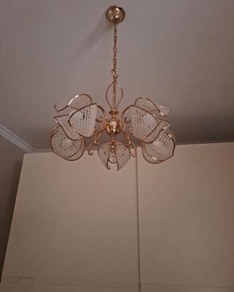 lampadario vintage in cristallo e bagniato oro 