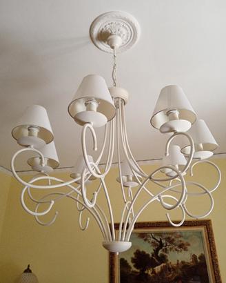 Lámpara De Techo Shabby Chic De Hierro Forjado | 5 Luces Con Rosas | Estilo Provenzal | Hecha En Italia
