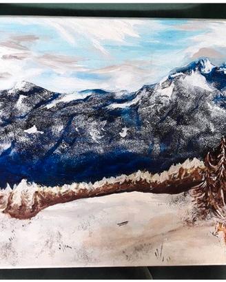 Paesaggio invernale dipinto su tela, leggero