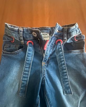 Jeans bimba con cinturino in tessuto