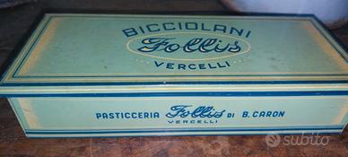 Scatola latta Follis Vercelli vintage