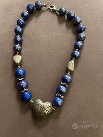 Collana Blu Cobalto Cuore Argento