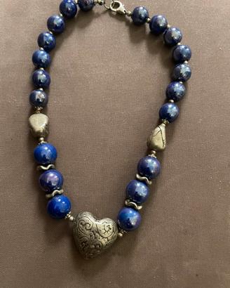 Collana Blu Cobalto Cuore Argento