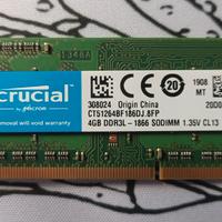 RAM CRUCIAL da 4 GB DDR3L a 1866