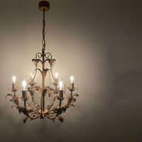 Lampadario ottone dorato a 6 luci con cristalli
