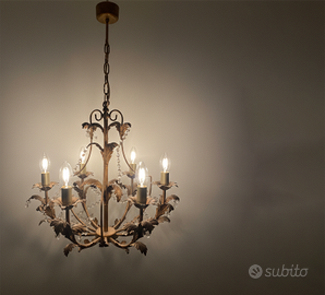 Lampadario ottone dorato a 6 luci con cristalli