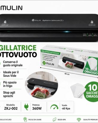 Sigillatrice Sottovuoto Mulin 360W Nero 10 Sacchi
