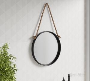 Specchio rotondo decorativo con gancio in corda