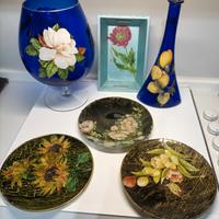 Vaso, piatti , centrotavola decoupage 