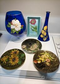 Vaso, piatti , centrotavola decoupage 