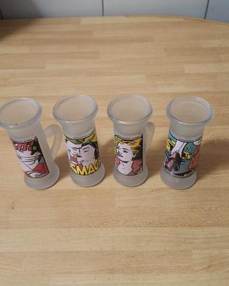 Set 4 bicchierini da vodka con fumetti 