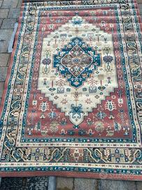 Tappeto Persiano 1x2Mt. Lana Blu-Rosso