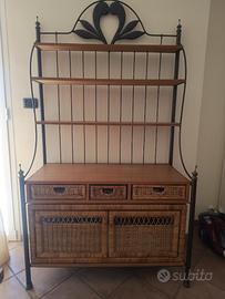 Mobile "Grange" vintage in ferro, legno e vimini
