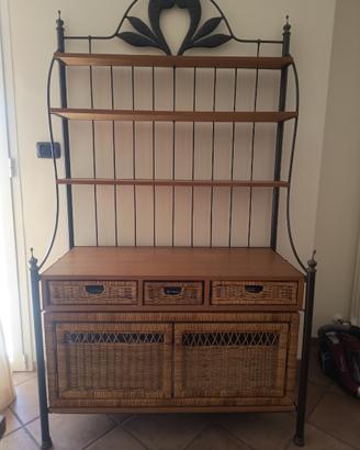 Mobile "Grange" vintage in ferro, legno e vimini