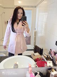cappotto rosa con pelo al collo ,nuovo taglia M