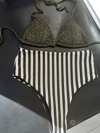 Costume due pezzi nuovo giallo e nero con paillett