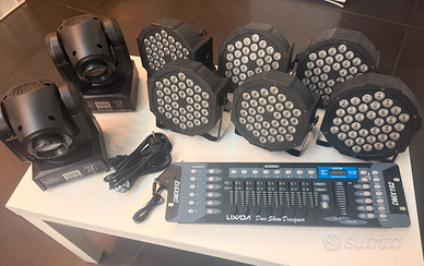Luci festa Par, teste mobili beem, mixer DMX