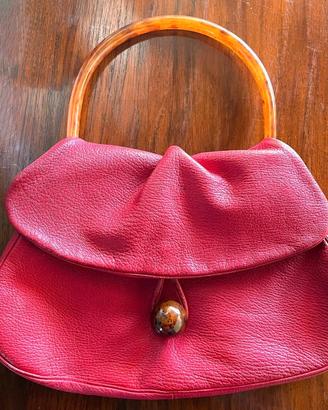 Borsa vintage in pelle rossa e bakelite