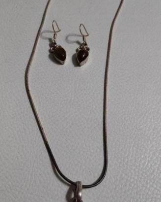 parure collana e orecchini argento e occhio di tig