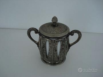 zuccheriera vintage in peltro e ceramica Arzberg