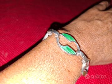 BRACCIALE argento 925 smalti verdi vintage Anni 70