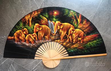 Ventaglio Decorativo Artigianale con Elefanti