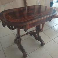 tavolino antico noce ovale cassetto