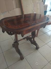 tavolino antico noce ovale cassetto