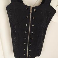 top nero con strass e cerniera tg. M/L