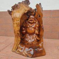 Statua Radice Buddha Legno di Teak Laccato Indiano