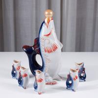 Decanter e bicchieri pesce vetro blu URSS ’60