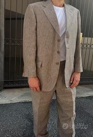 Completo uomo 100% lino beige a righe