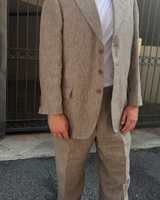 Completo uomo 100% lino beige a righe