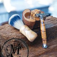 set da barba artigianali in legno di ulivo 