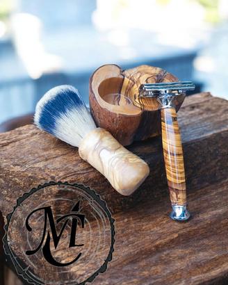 set da barba artigianali in legno di ulivo 