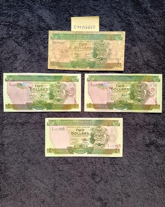 Isole Salomone lotto di 4 banconote FDS da 2 $.