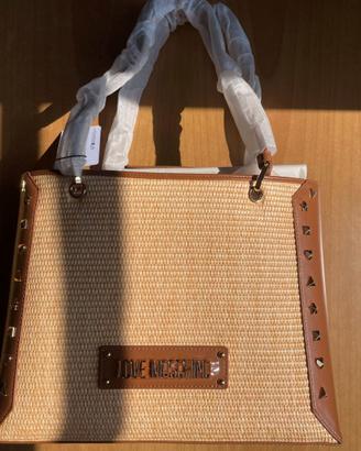 Love Moschino Raffia Shoulder Bag Camel New Sealed