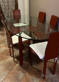 Tavolo Cattelan in cristallo e sedie mod. Lara