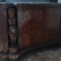 mobili soggiorno in radica con leoni intarsiati 