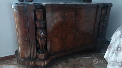 mobili soggiorno in radica con leoni intarsiati 