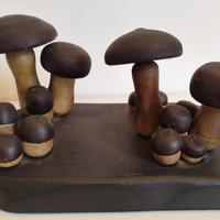 Scultura in legno Funghi  Porcini lavorato a mano 